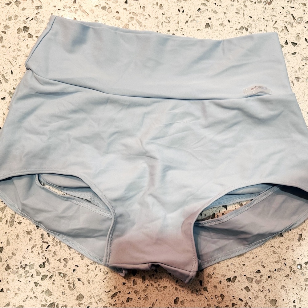 Baby blue slit booty shorts